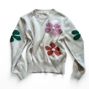 Crewneck sweater, tan with floral print